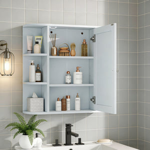 English Elm Bathroom Wall Cabinet with Mirror Door Open Shelving and Adjustable Interior Storage White N817P375228W