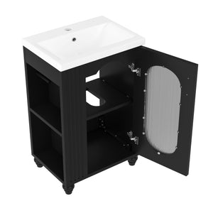 English Elm 20" Matte Freestanding Bathroom Vanity Ceramic Sink Mdf Cabinet Open Side Shelf Black N725P364206B