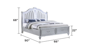English Elm Mystic 4Pc Queen Bedroom Set With Led Upholstered Headboard & Glam Storage Solutions In Silver B009S01658