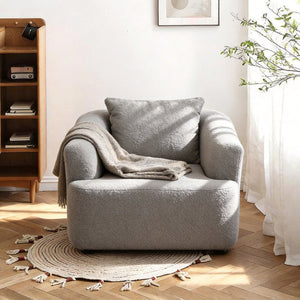 English Elm 360° 360 Swivel Teddy Velvet Accent Chair Plush Cocoon Seat for Living Room or Bedroom Light Gray W5385P433242
