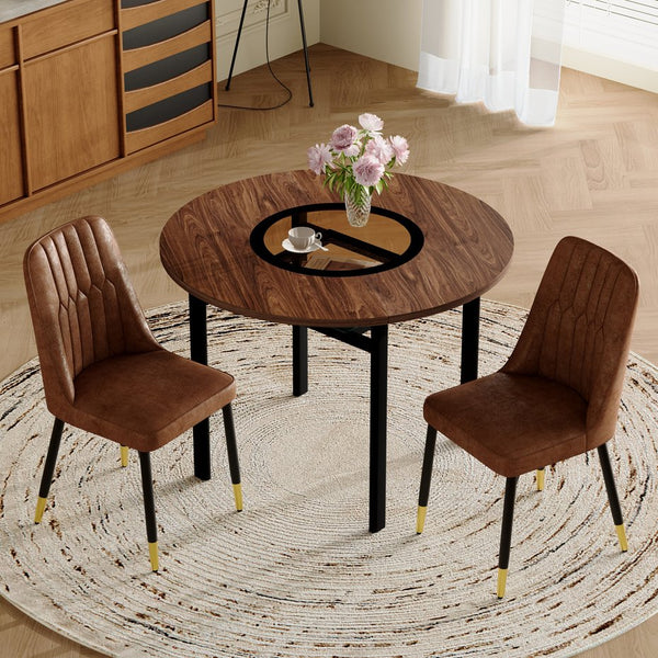 English Elm Table and Chair Set 42 Inch Round Wood Grain Top with Glass Inlay Modern Dining W1151S04491