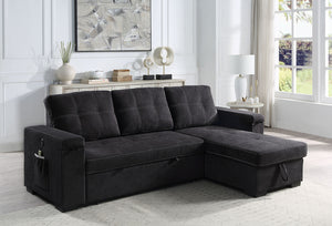 English Elm Ollie Woven Fabric Sleeper Sectional with Storage Chaise and Built-in Charging Ports Black B2749S00017