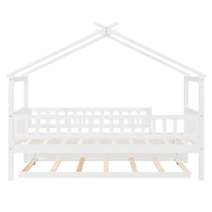 English Elm Twin House Bed with Trundle Solid Pine Frame Walnut Kids Bedroom Sleepover N708P357115K