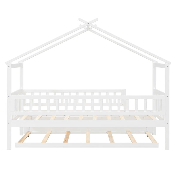 English Elm Twin House Bed with Trundle Solid Pine Frame Walnut Kids Bedroom Sleepover N708P357115K