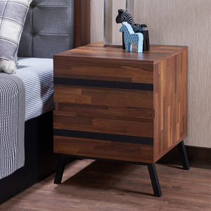 English Elm 2 Drawer Nightstand Walnut Veneer with Sandy Black Metal Sloped Legs, Sleek Storage & Timeless Style B016P311063