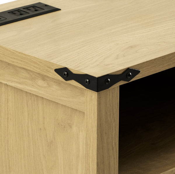 English Elm U_style 59 Inch Sideboard Buffet with Built in Power Outlets Open Cubbies Metal Accents Natural Wood N711P347407O