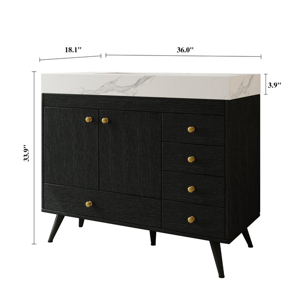 English Elm 36" Freestanding Bathroom Vanity Sintered Stone Top Ceramic Sink Stainless Steel Legs Black,Gold,White W3136S00068