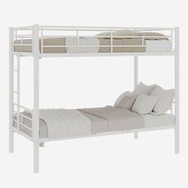 English Elm Twin Metal Bunk Bed for Kids Durable Sturdy Frame with Guardrails & Ladder, Convertible to 2 Beds White W1935P300320