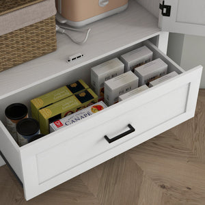 English Elm HOMCOM 67" Freestanding Kitchen Pantry Cabinet with 4 Doors, 6-Tier Adjustable Shelves, Rustic Charm Cream White W2225P249924