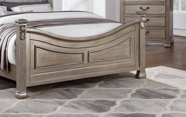 English Elm Formal Antique Silver Queen Bed Frame With Elegant Headboard & Footboard For Timeless Style B011S00953