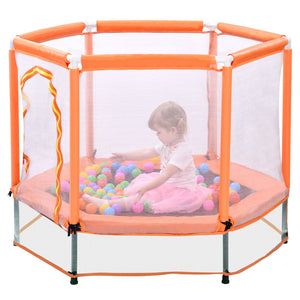 English Elm 55'' Kids Trampoline with Galvanized Steel Frame Foam Padded Enclosure and Ocean Balls Orange MX314556AAG