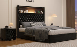 English Elm Full Velvet Wingback Platform Bed Tufted Headboard Shelf Usb Port Rivet Trim N733P368653B