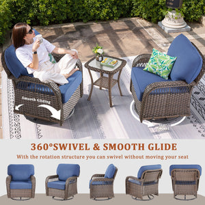 English Elm Outdoor Wicker Swivel Glider Chair Set Patio Rocker with Plush T Back Cushions T3773P418419