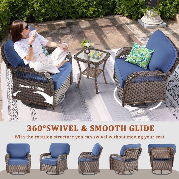 English Elm Outdoor Wicker Swivel Glider Chair Set Patio Rocker with Plush T Back Cushions T3773P418419