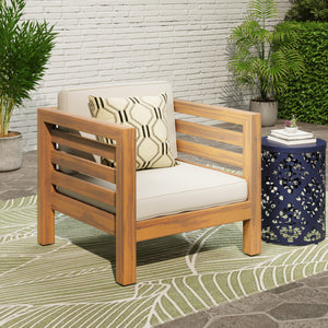 English Elm Christopher Knight Home® - OANA Outdoor Club Chair with Acacia Wood Frame, Removable Cushions, Slatted Design for Quick Drying Beige 65546.00BGE