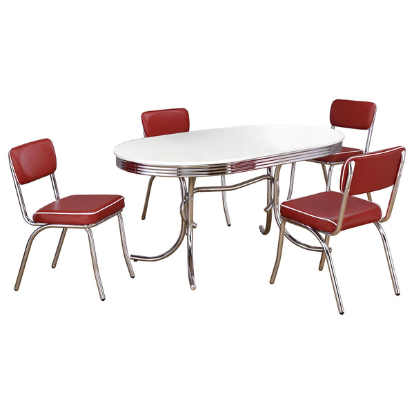 English Elm Midge Retro 5-Piece Oval Dining Set - Stylish White Table & Colorful Upholstered Chairs For Comfort B062S01316