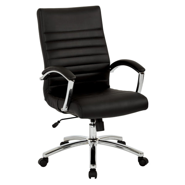 OSP Home Furnishings Executive Mid-back Office Chair with Faux Leather Upholstery and Lumbar Support Black FL92017C-U6