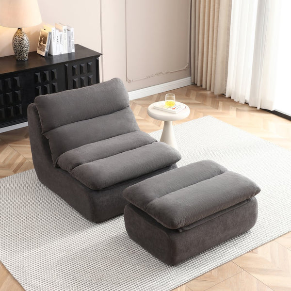 English Elm 32" Tufted Foam Chaise Lounge with Matching Ottoman for Adults Bedroom Living Room Grey W1117P436336