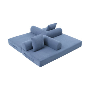 English Elm UNITED modular foldable sofa with metal frame, corduroy upholstery, side pocket & quick assembly convenience Navy W1568P375644