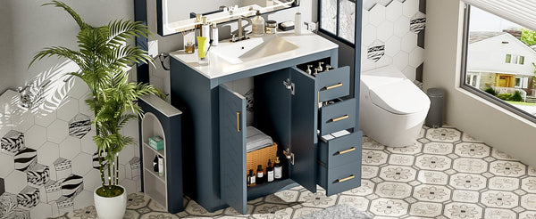 English Elm 36'' Bathroom Vanity with Ceramic Sink Combo Solid Wood Frame Soft-Closing Drawers Ample Storage Elegance Blue N710P243327C