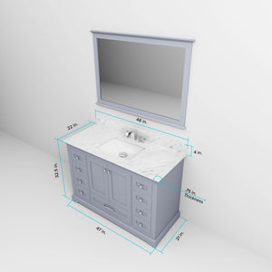 English Elm Dark Grey Single Bath Vanity 48" W x 22" D with White Quartz Top, Soft-Close Drawers & 46" Mirror B2731S00651