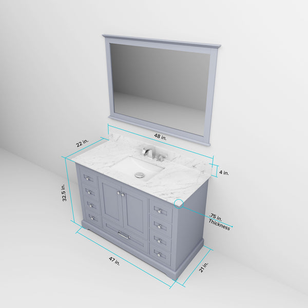 English Elm Dark Grey Single Bath Vanity 48" W x 22" D with White Quartz Top, Soft-Close Drawers & 46" Mirror B2731S00651