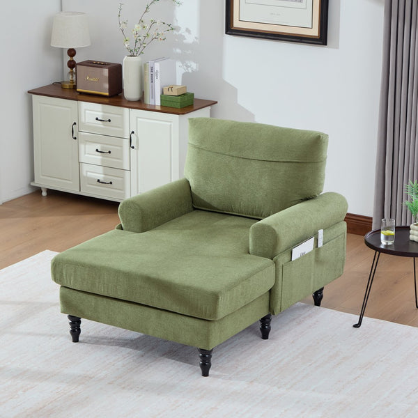 English Elm Modern Chenille Recliner Chaise Lounge Sofa Chair with High-Resilience Foam, Wide Seat, 550lb Capacity Olive Green W395P371338