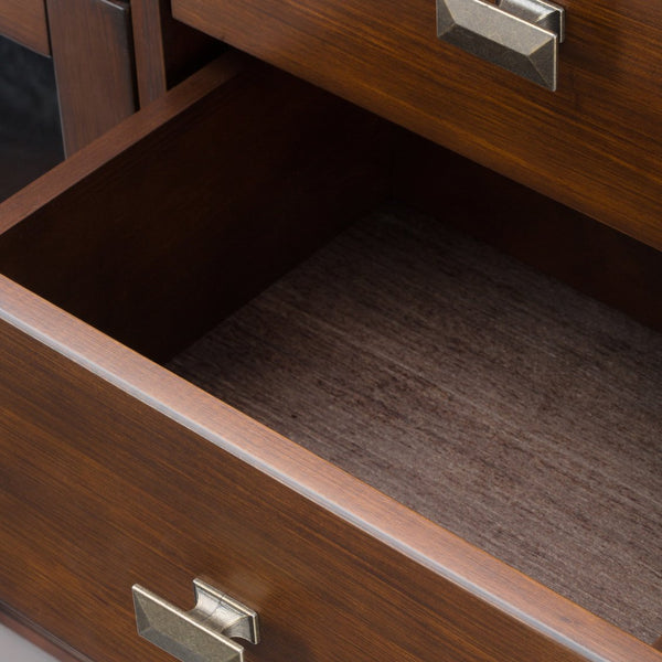English Elm Artisan Russet Brown Solid Wood Sideboard Buffet with Glass Doors, 6 Drawers, Sturdy Storage B136P159467