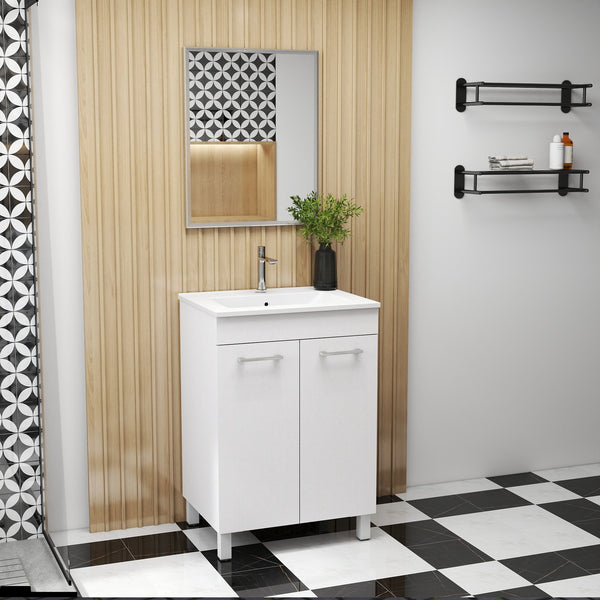 English Elm 24-Inch Floor-Mounted Bathroom Vanity Combo With Sink & Mirror – Compact Design For Modern Spaces W3151S00029