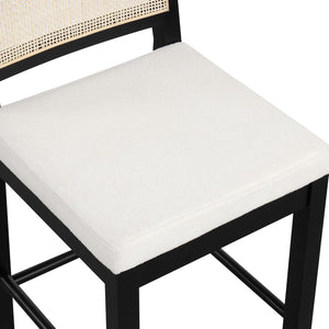 English Elm Upholstered Counter Stools Set of Two with Woven Rattan Back for Kitchen Island Black B011P474547