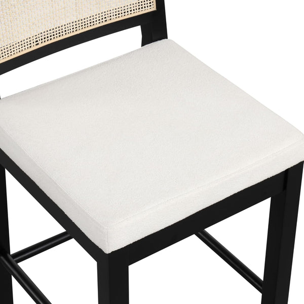 English Elm Upholstered Counter Stools Set of Two with Woven Rattan Back for Kitchen Island Black B011P474547