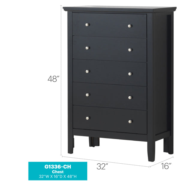 English Elm Primo Parker Chest with French Dovetail Drawers and Padded Headboards for Stylish Bedroom Storage Black 34 L x 51 W x 18 H B078112158