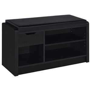 English Elm Astor Black 1-Drawer Storage Bench with Cushioned Faux Leather Seat, Adjustable Shelf & Open Compartment B062P374116