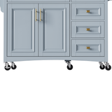 English Elm K&K 52'' Kitchen Island With Drop Leaf, Embossed Texture Kitchen Island On Wheels With Spice Rack, Towel Rack, 2 Doors and 5 Drawers, Kitchen Storage Cart With Adjustable Shelf For Kitchen, Blue Grey