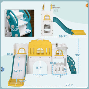 English Elm Qaba 8 in 1 Toddler Indoor Playset with Slide Climber Tunnel Basketball Hoop W2225P217350