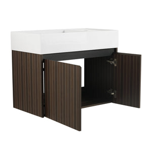 English Elm 30 Resin Sink Vanity with Soft-Close Doors, Floating Mount Design, Durable Scratch & Water-Resistant Finish Silver-Brown Stripe W999P228754