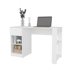 English Elm Sun Modern Computer Desk with Drawer and Open Shelves, Space-Saving Study Station for Home Office White 52.8 L x 20.9 W x 3.5 H B128P263729