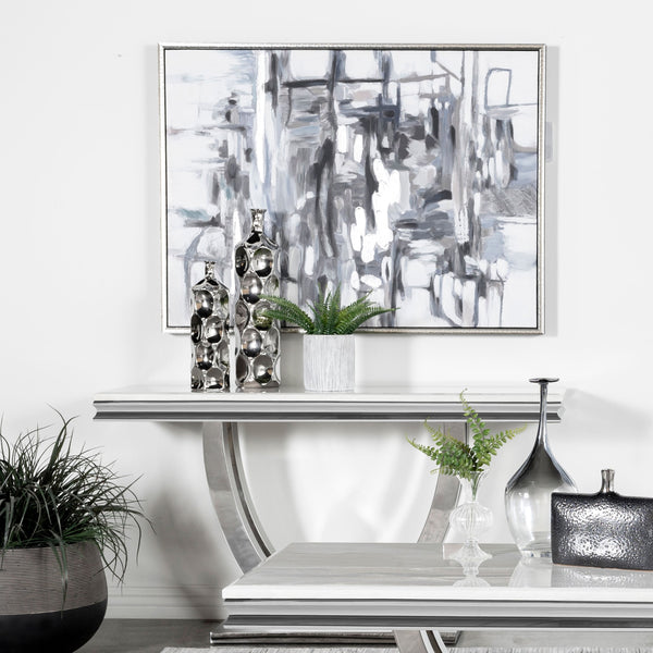 English Elm Durante U-Shaped Chrome Base Sofa Table With Faux Marble Top - Modern Entryway And Living Room Accent B062S00725