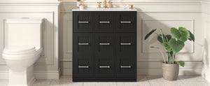 English Elm 30inch Bathroom Vanity with Undermount Sink, Tip-Out Tray, Soft-Close Doors, Spacious Drawers & Handles Black N710P331580B