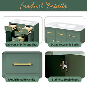 English Elm 72'' Modern Bathroom Vanity Set With Ceramic Sink, Ample Storage, Solid Wood Frame & Green Finish N710SS00011F