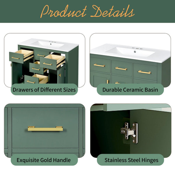 English Elm 72'' Modern Bathroom Vanity Set With Ceramic Sink, Ample Storage, Solid Wood Frame & Green Finish N710SS00011F