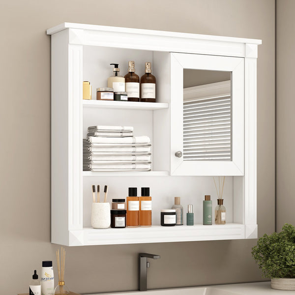 English Elm 32'' Bathroom Wall Cabinet Mirror — 32-inch Wall-Mounted Medicine Cabinet with Adjustable Shelves for Streamlined Bathroom Storage and Stylish Organization White N710P254922K