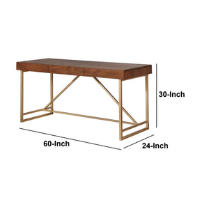 English Elm Modern Walnut Writing Desk with Sculptural Gold Legs for Home Office or Study B056P412873