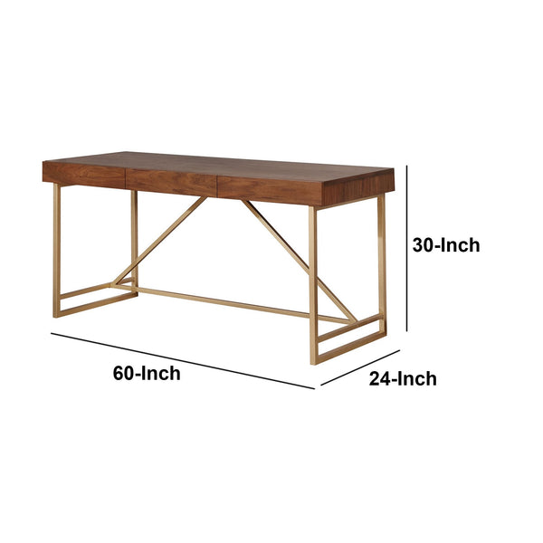 English Elm Modern Walnut Writing Desk with Sculptural Gold Legs for Home Office or Study B056P412873