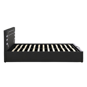 English Elm Modern Cyberpunk Queen Platform Bed Hydraulic Storage Pu Upholstered Gaming Frame Black+ Gray SF000205AAE