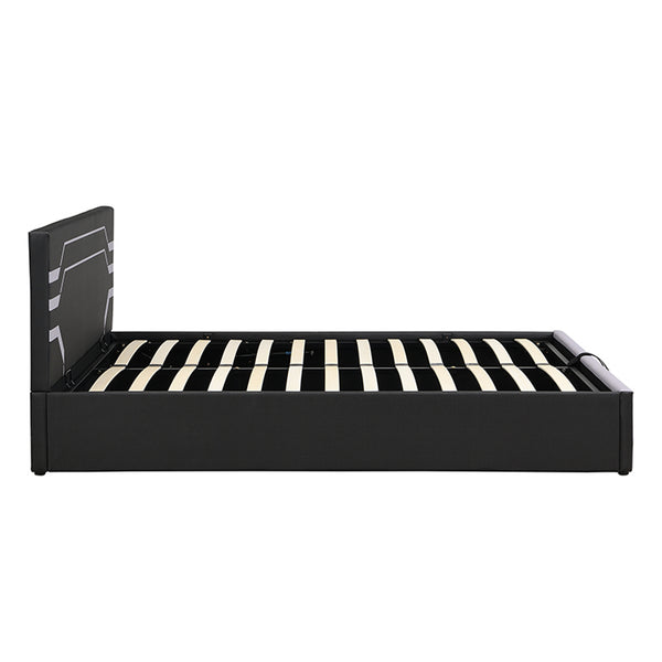 English Elm Modern Cyberpunk Queen Platform Bed Hydraulic Storage Pu Upholstered Gaming Frame Black+ Gray SF000205AAE