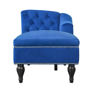 English Elm 58'' Velvet Chaise Lounge Tufted Right Arm Sleeper with Nailhead Trim Turned Wood Legs N723P431292C