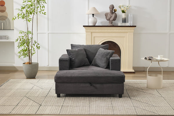 English Elm Chaise Lounge Chair With Storage Ottoman - Stylish Sleeper Sofa, Soft Corduroy, Versatile Comfort W1170P353053