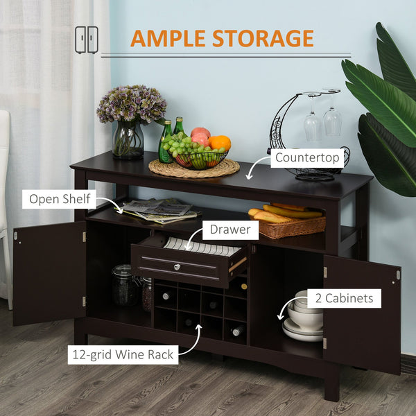 English Elm HOMCOM Espresso Sideboard Buffet Cabinet with Drawer & Removable 12-Bottle Wine Rack, Sturdy MDF Storage (45.75"W) W2225P173874