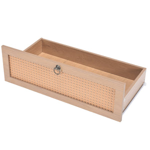 English Elm Rattan 6-Drawer Double Dresser with Handwoven PE Rattan Fronts, Wood Top, Copper Pulls, Spacious Storage Vintage T3623P411339